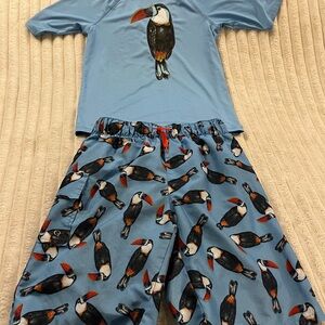 Oasis Blue Toucan Kids Swim Rashguard and Trunks Boys Size 10/12 Husky